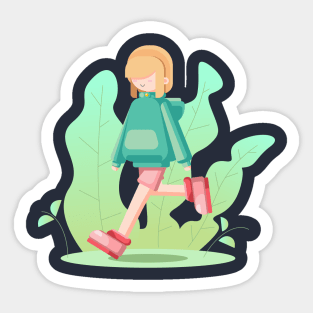 Cheerful Running Girl Sticker